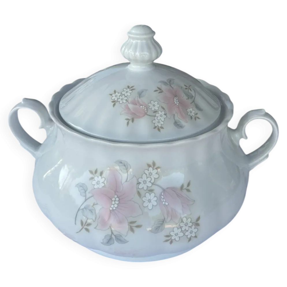 Soupière en porcelaine motif floral