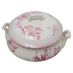 Soupière en terre de fer de Gien modèle Aubépine rose