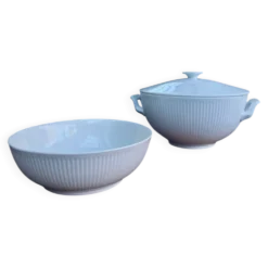 Soupière et grand bol en porcelaine blanche cannelée, Royal Copenhagen