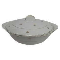 Soupière faïence blanche et motif doré