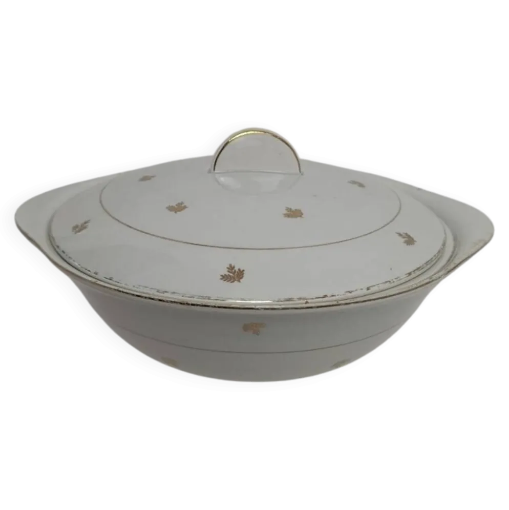 Soupière faïence blanche et motif doré
