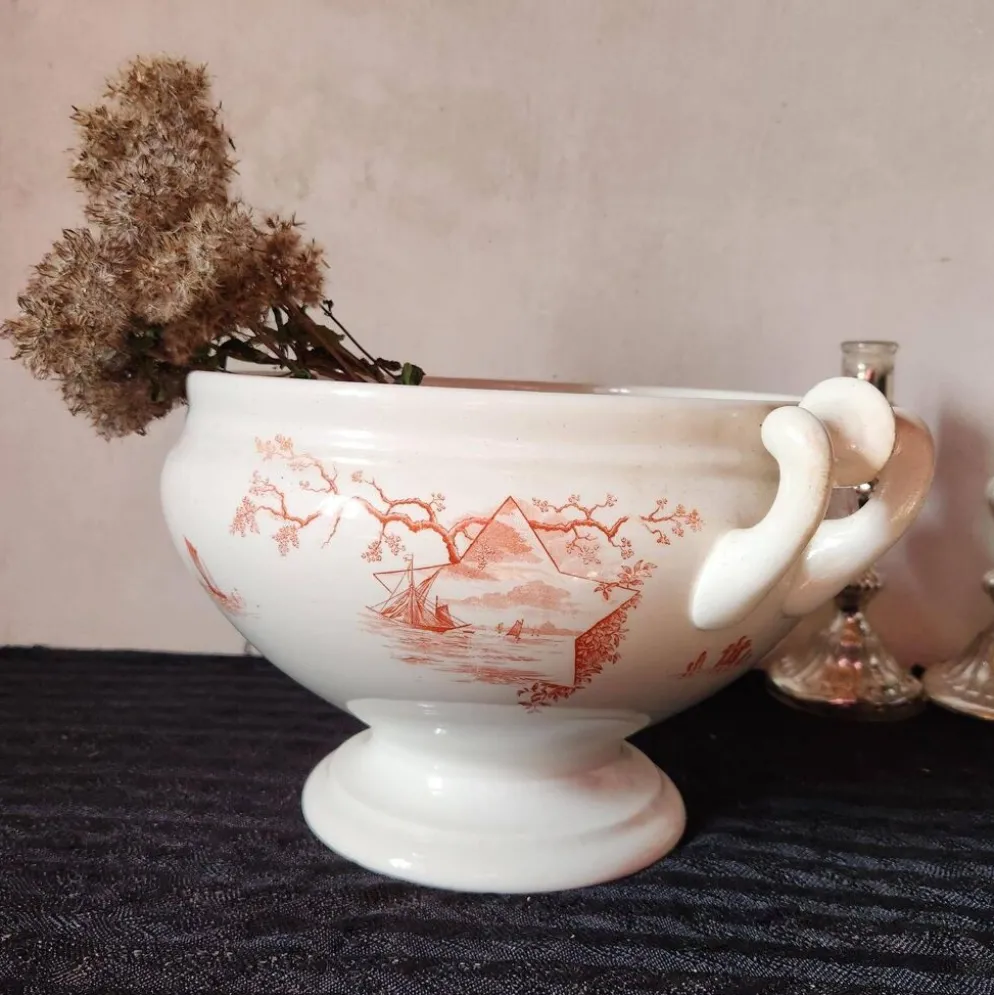 Soupière hollandaise Petrus Regout Marines Series 1896 Maastricht Red Transferware