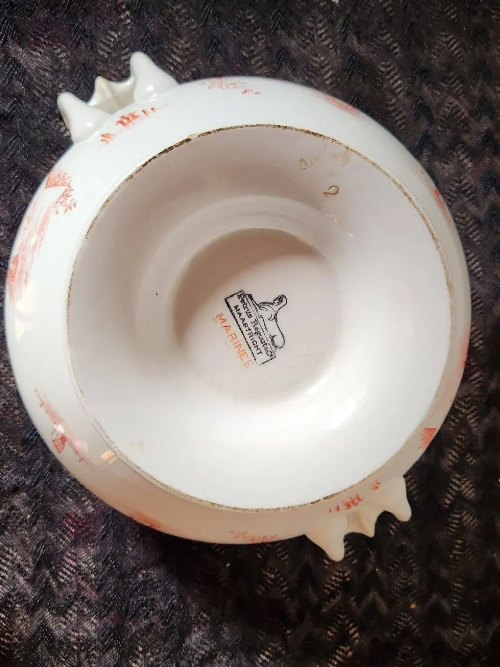 Soupière hollandaise Petrus Regout Marines Series 1896 Maastricht Red Transferware