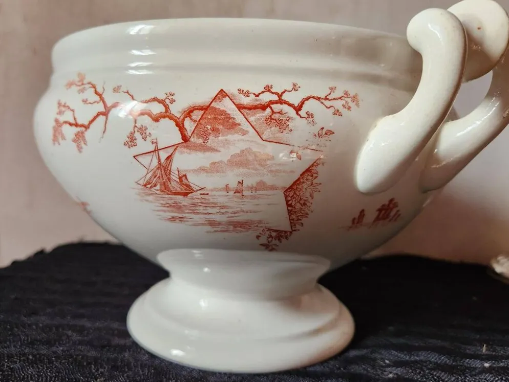 Soupière hollandaise Petrus Regout Marines Series 1896 Maastricht Red Transferware