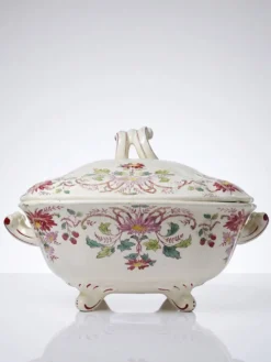 Soupière, légumier ancien Longchamp Pâquerettes en terre de fer polychrome