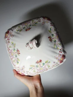 Soupière, légumier ancien Longchamp Pâquerettes en terre de fer polychrome