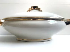 Soupière Légumier Plat de Service Centre de Table Porcelaine Fine Non Signé