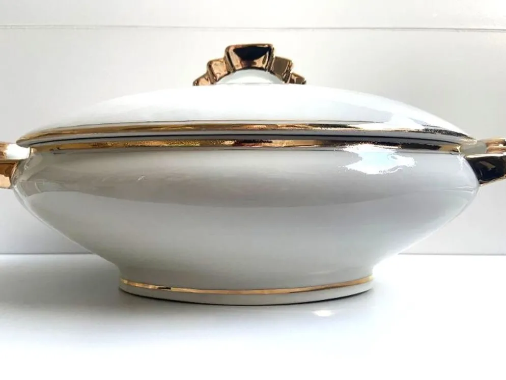 Soupière Légumier Plat de Service Centre de Table Porcelaine Fine Non Signé