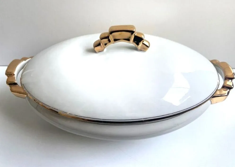 Soupière Légumier Plat de Service Centre de Table Porcelaine Fine Non Signé