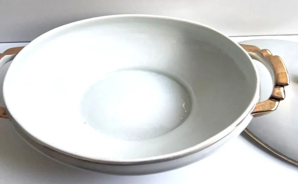 Soupière Légumier Plat de Service Centre de Table Porcelaine Fine Non Signé