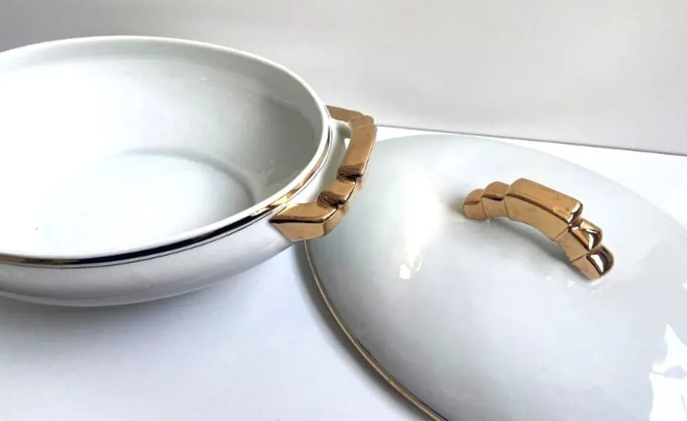 Soupière Légumier Plat de Service Centre de Table Porcelaine Fine Non Signé