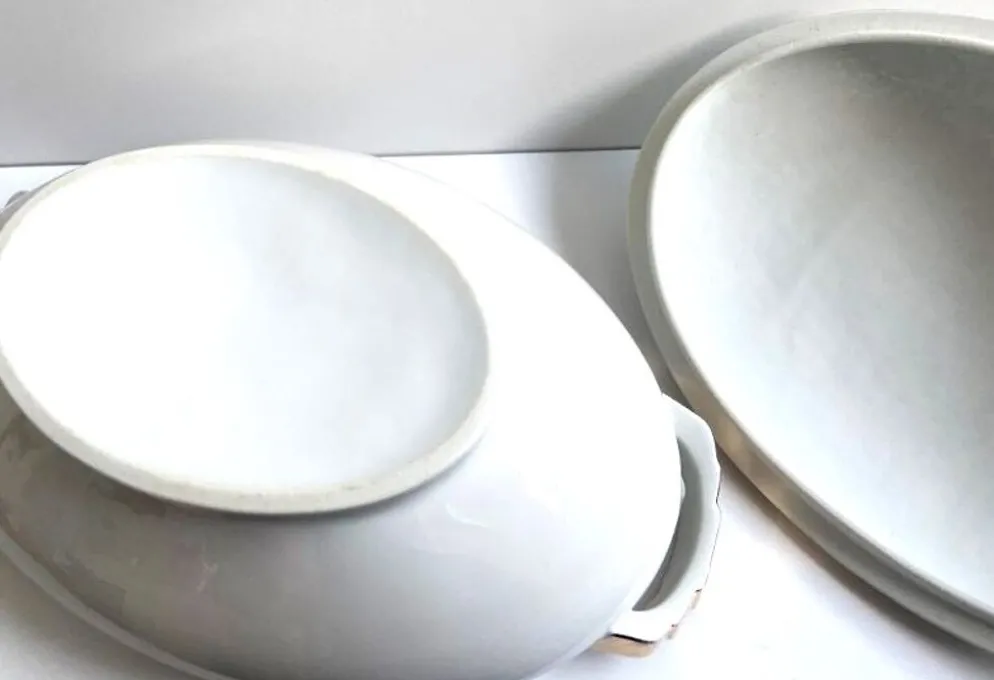 Soupière Légumier Plat de Service Centre de Table Porcelaine Fine Non Signé
