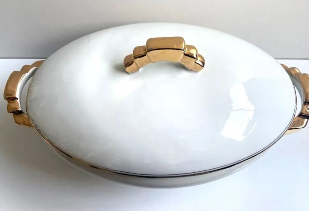 Soupière Légumier Plat de Service Centre de Table Porcelaine Fine Non Signé