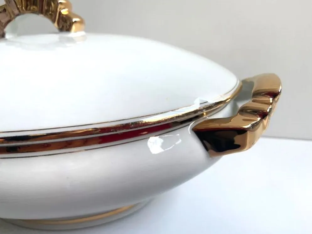 Soupière Légumier Plat de Service Centre de Table Porcelaine Fine Non Signé