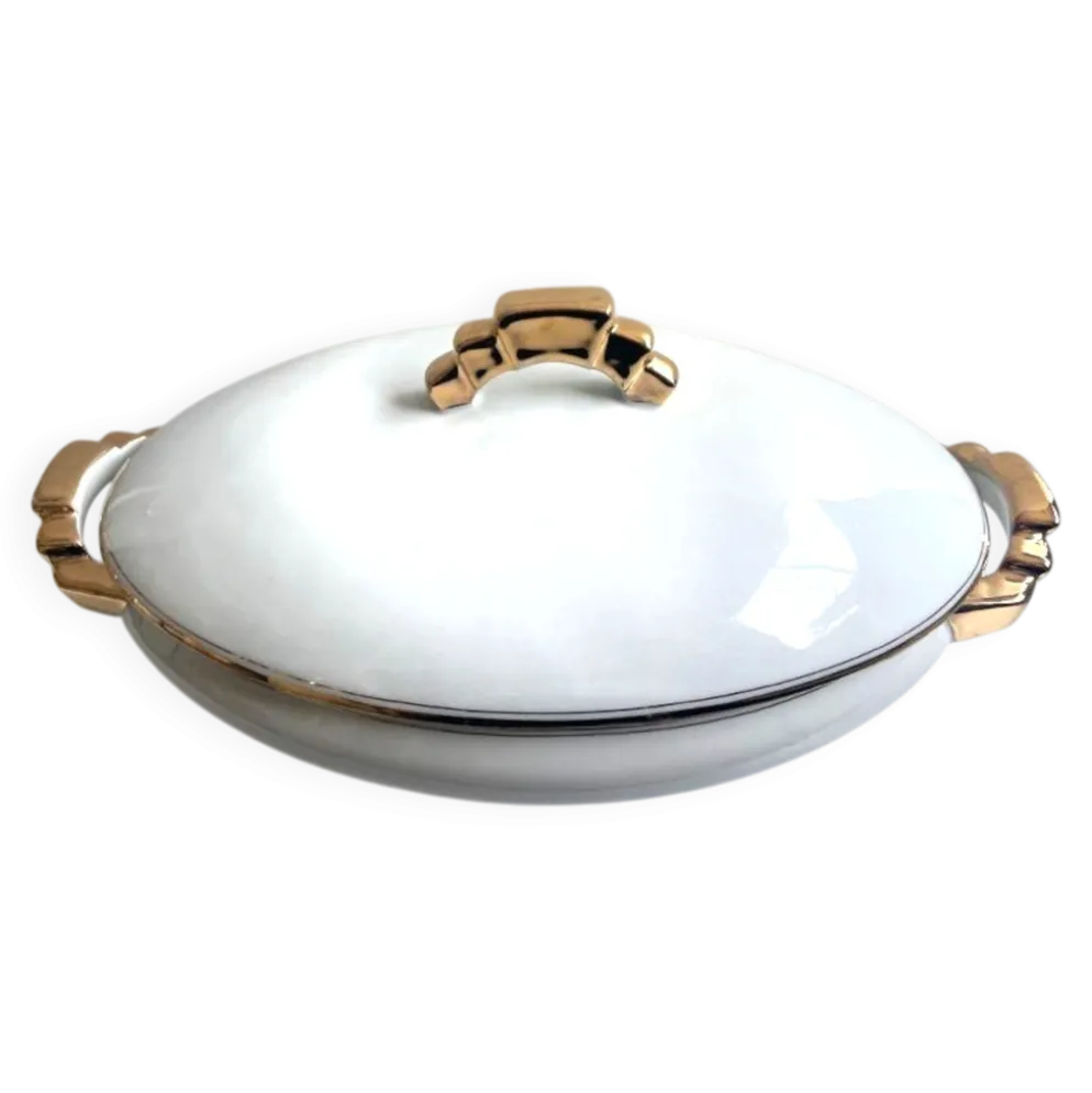 Soupière Légumier Plat de Service Centre de Table Porcelaine Fine Non Signé