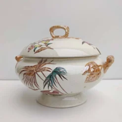 Soupière porcelaine décor héron et bambou
