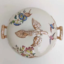 Soupière porcelaine décor héron et bambou