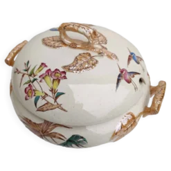 Soupière porcelaine décor héron et bambou