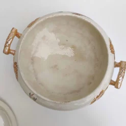 Soupière porcelaine décor héron et bambou