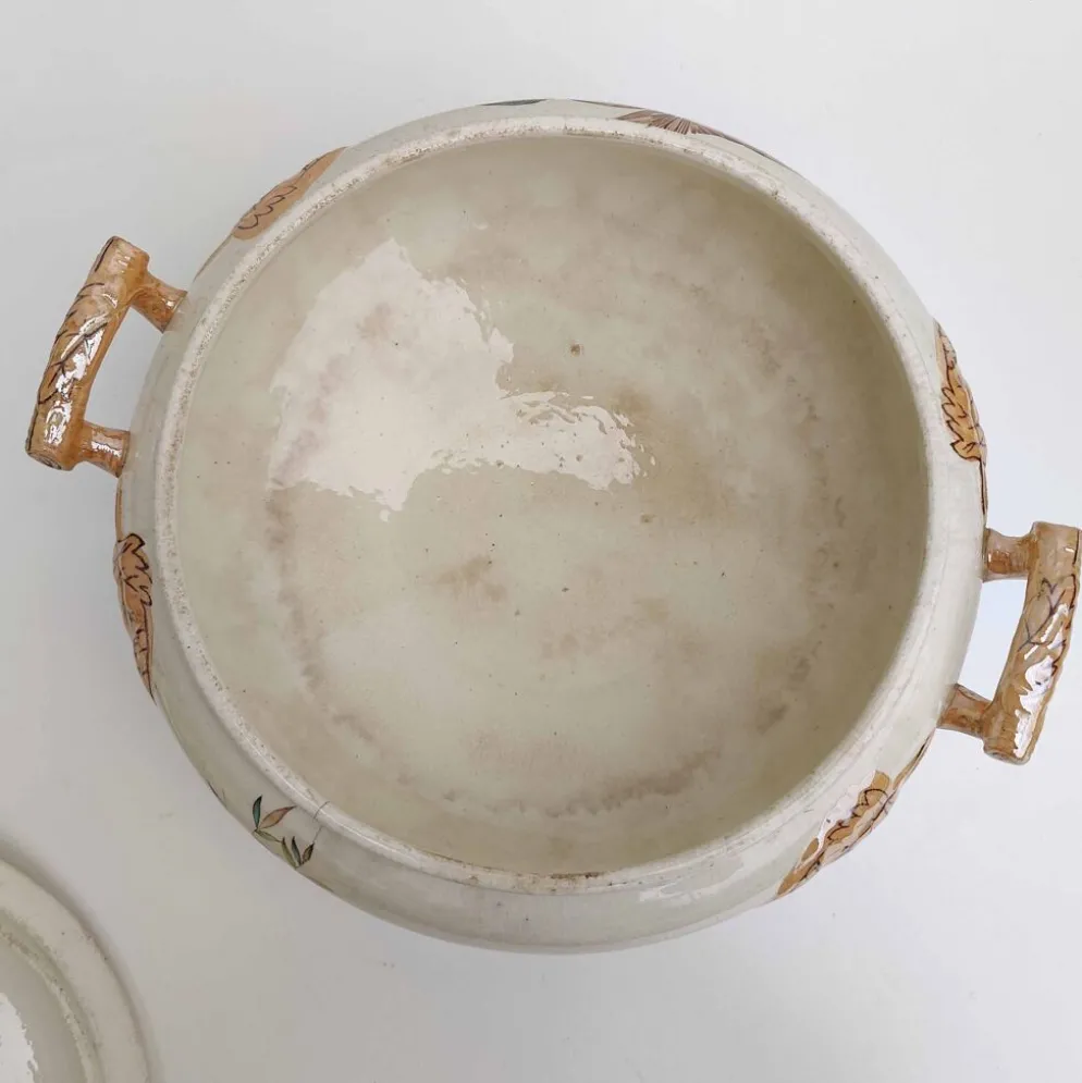 Soupière porcelaine décor héron et bambou