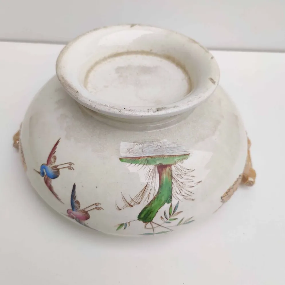 Soupière porcelaine décor héron et bambou