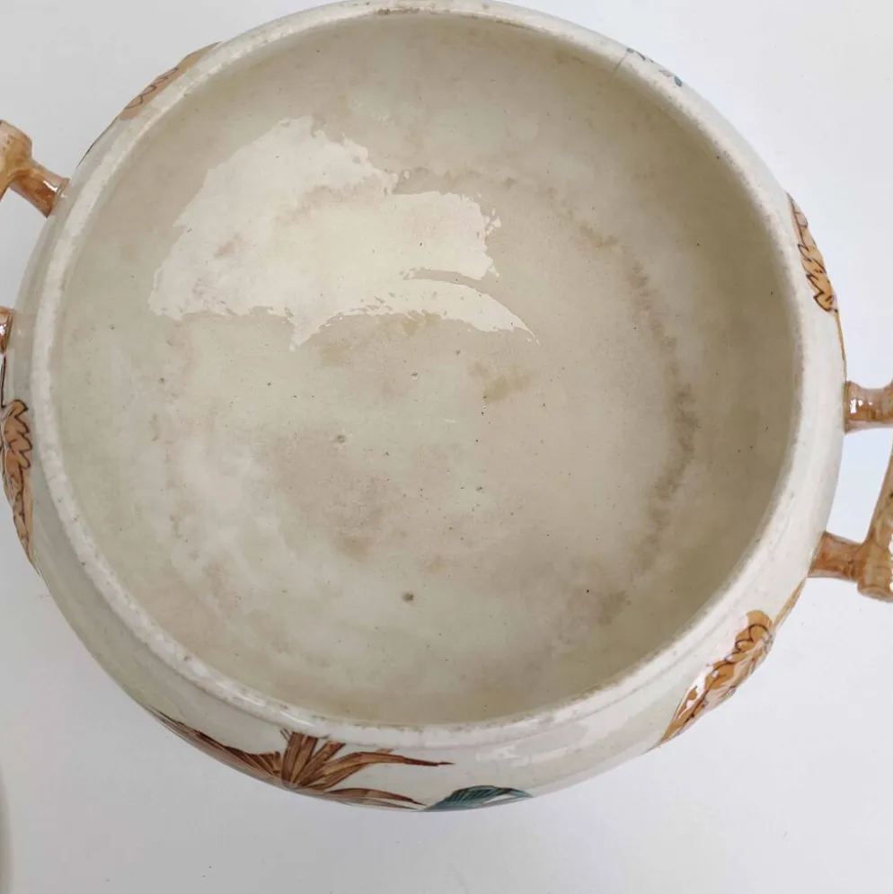 Soupière porcelaine décor héron et bambou