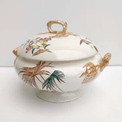 Soupière porcelaine décor héron et bambou
