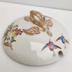 Soupière porcelaine décor héron et bambou