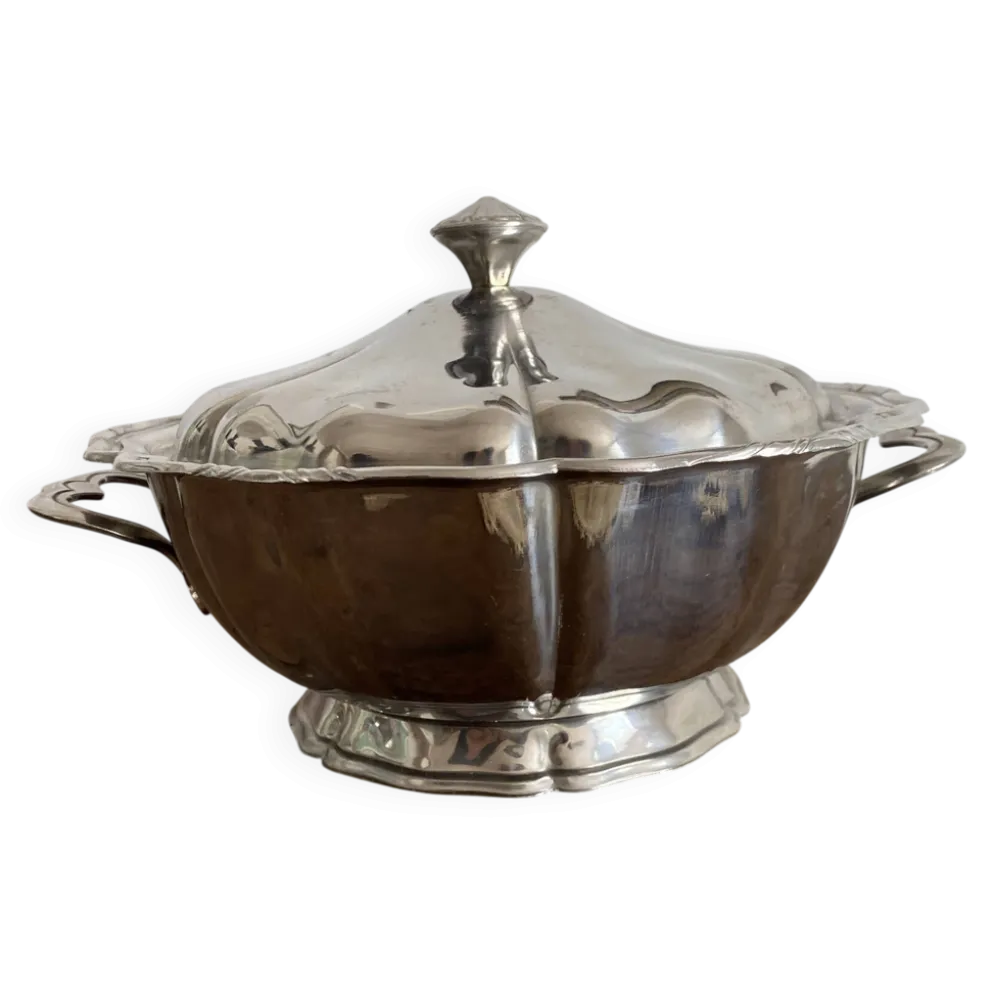 Soupière ronde vintage en inox festonné