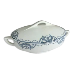 Soupière Terre de Fer ovale Sarreguemines décor bleu jeans
