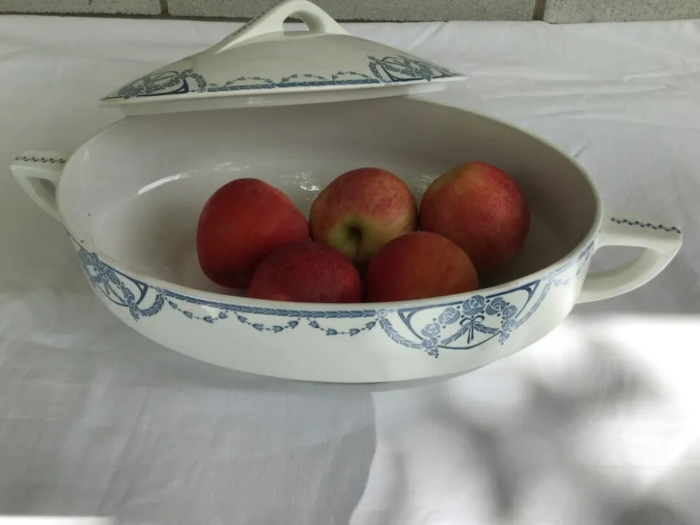 Soupière Terre de Fer ovale Sarreguemines décor bleu jeans