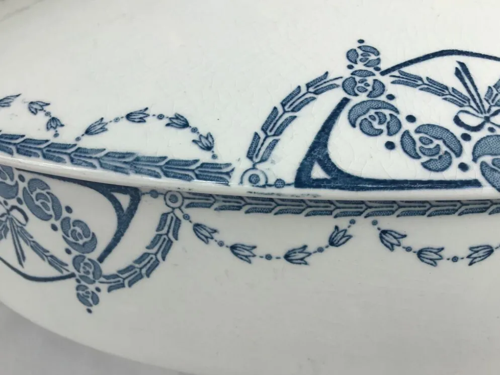 Soupière Terre de Fer ovale Sarreguemines décor bleu jeans