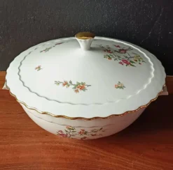 Soupière vintage, porcelaine Vitriam France, Phoenix sur une branche fleuri