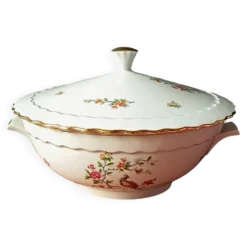 Soupière vintage, porcelaine Vitriam France, Phoenix sur une branche fleuri