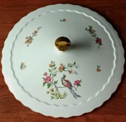 Soupière vintage, porcelaine Vitriam France, Phoenix sur une branche fleuri