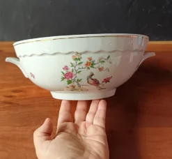 Soupière vintage, porcelaine Vitriam France, Phoenix sur une branche fleuri