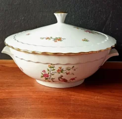 Soupière vintage, porcelaine Vitriam France, Phoenix sur une branche fleuri