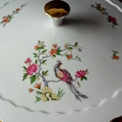 Soupière vintage, porcelaine Vitriam France, Phoenix sur une branche fleuri