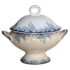 Soupière vintage terre de fer Saint Amand Hamage Nord modèle Platane bleu