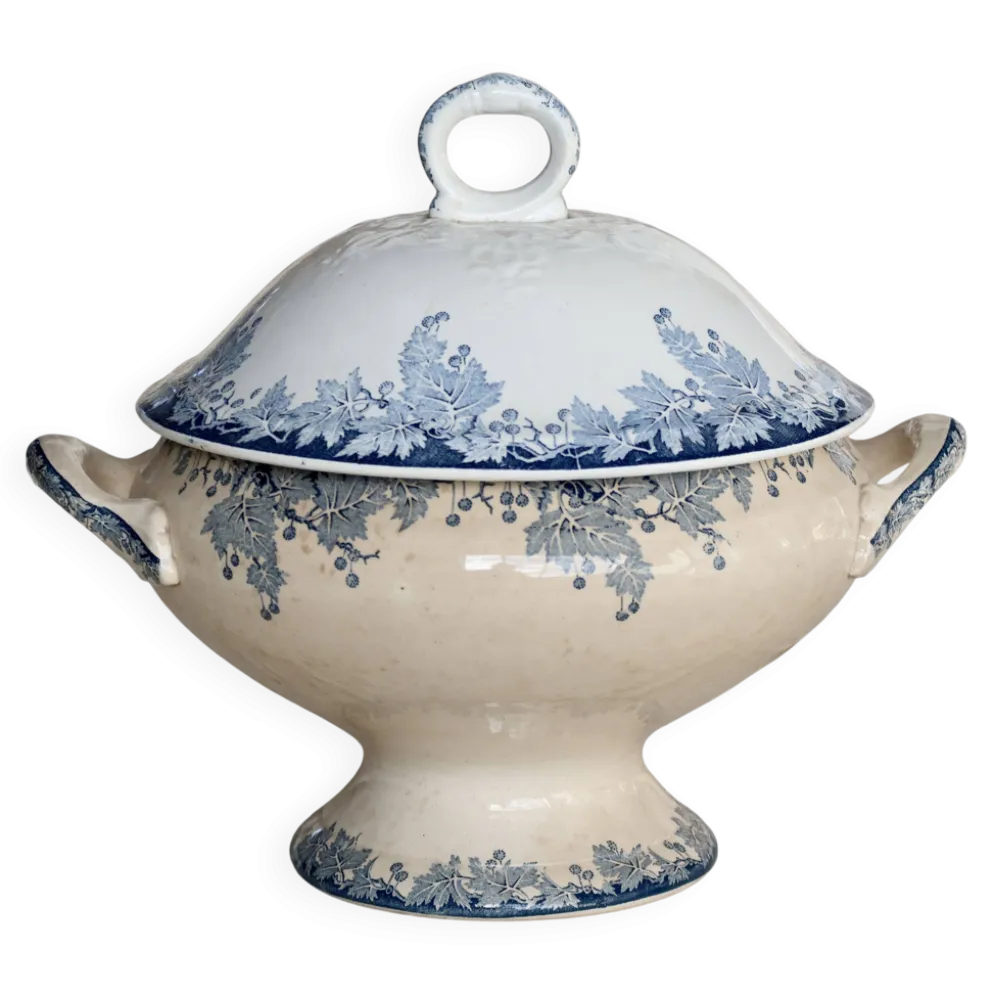 Soupière vintage terre de fer Saint Amand Hamage Nord modèle Platane bleu