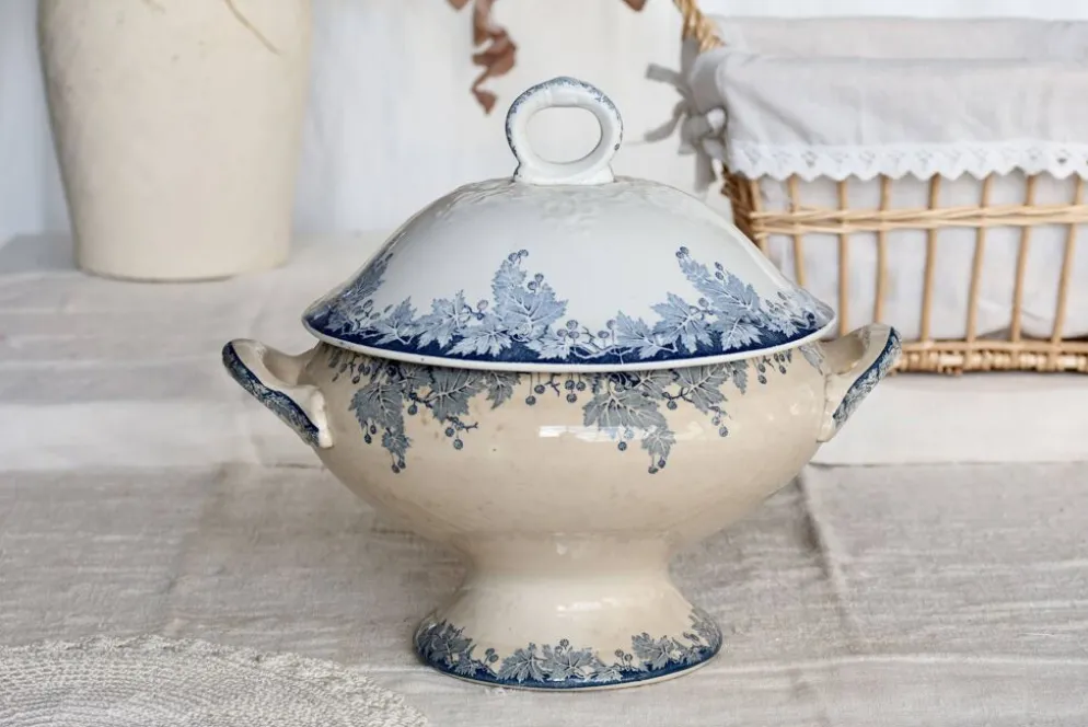 Soupière vintage terre de fer Saint Amand Hamage Nord modèle Platane bleu