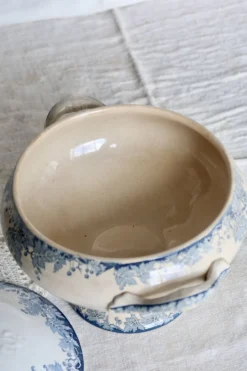 Soupière vintage terre de fer Saint Amand Hamage Nord modèle Platane bleu