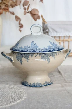 Soupière vintage terre de fer Saint Amand Hamage Nord modèle Platane bleu