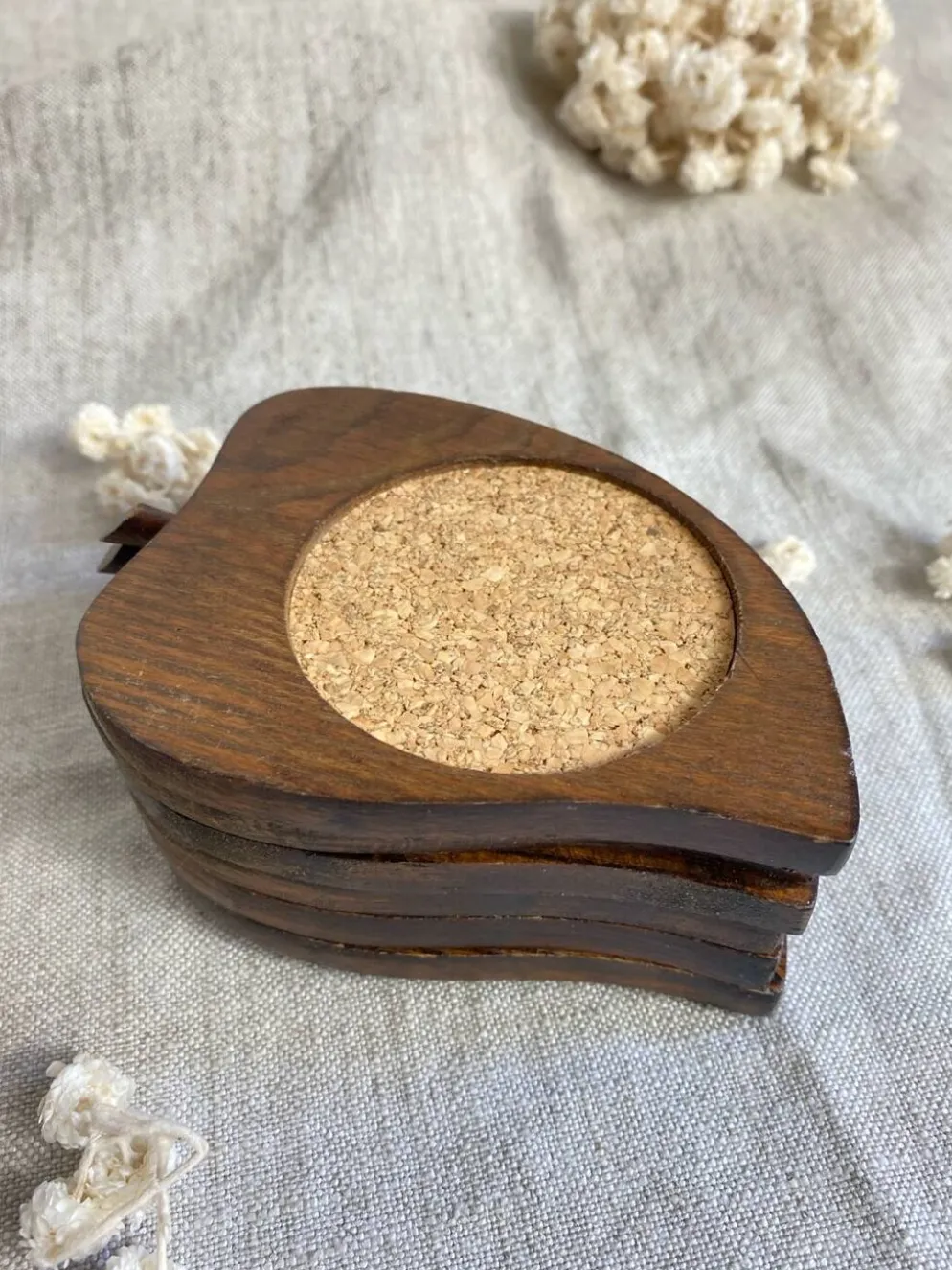 Sous-verres tranche de poire en liège et bois