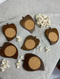 Sous-verres tranche de poire en liège et bois