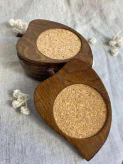 Sous-verres tranche de poire en liège et bois