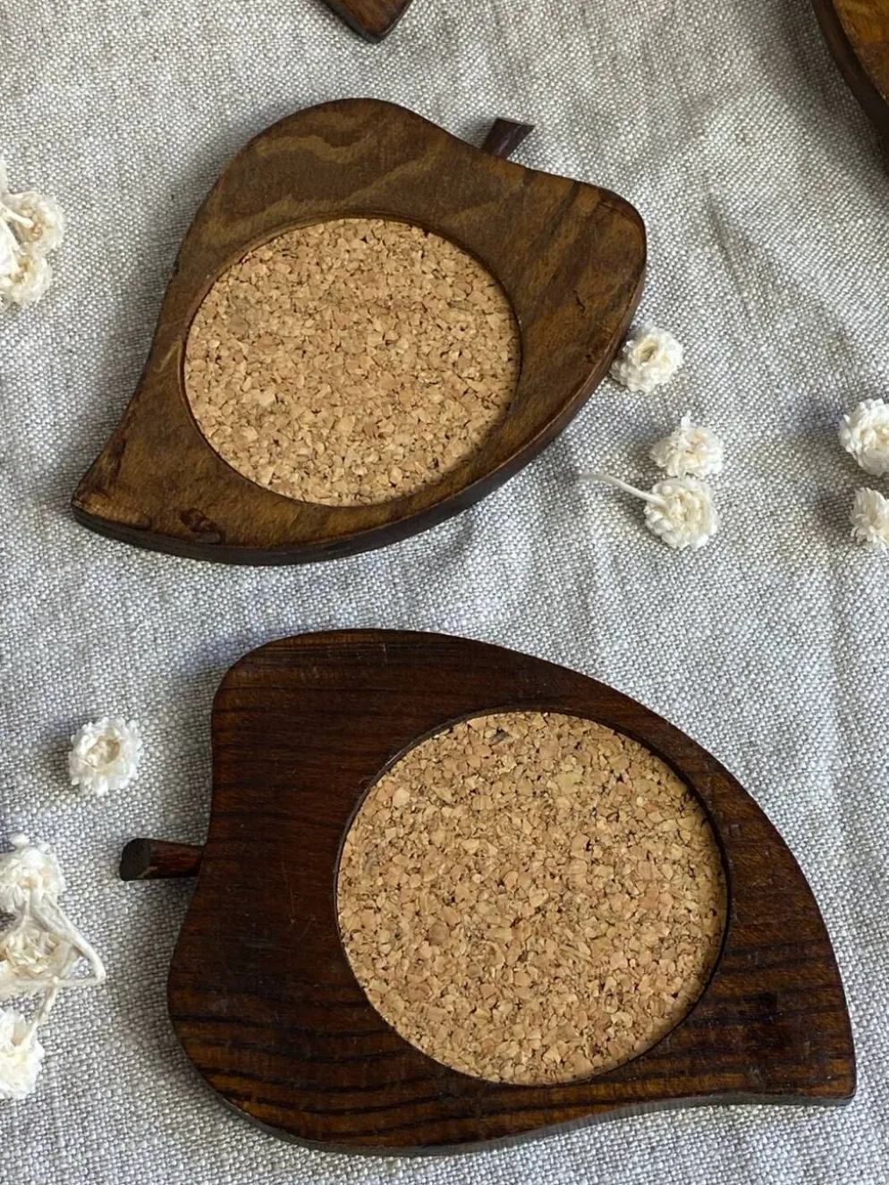 Sous-verres tranche de poire en liège et bois