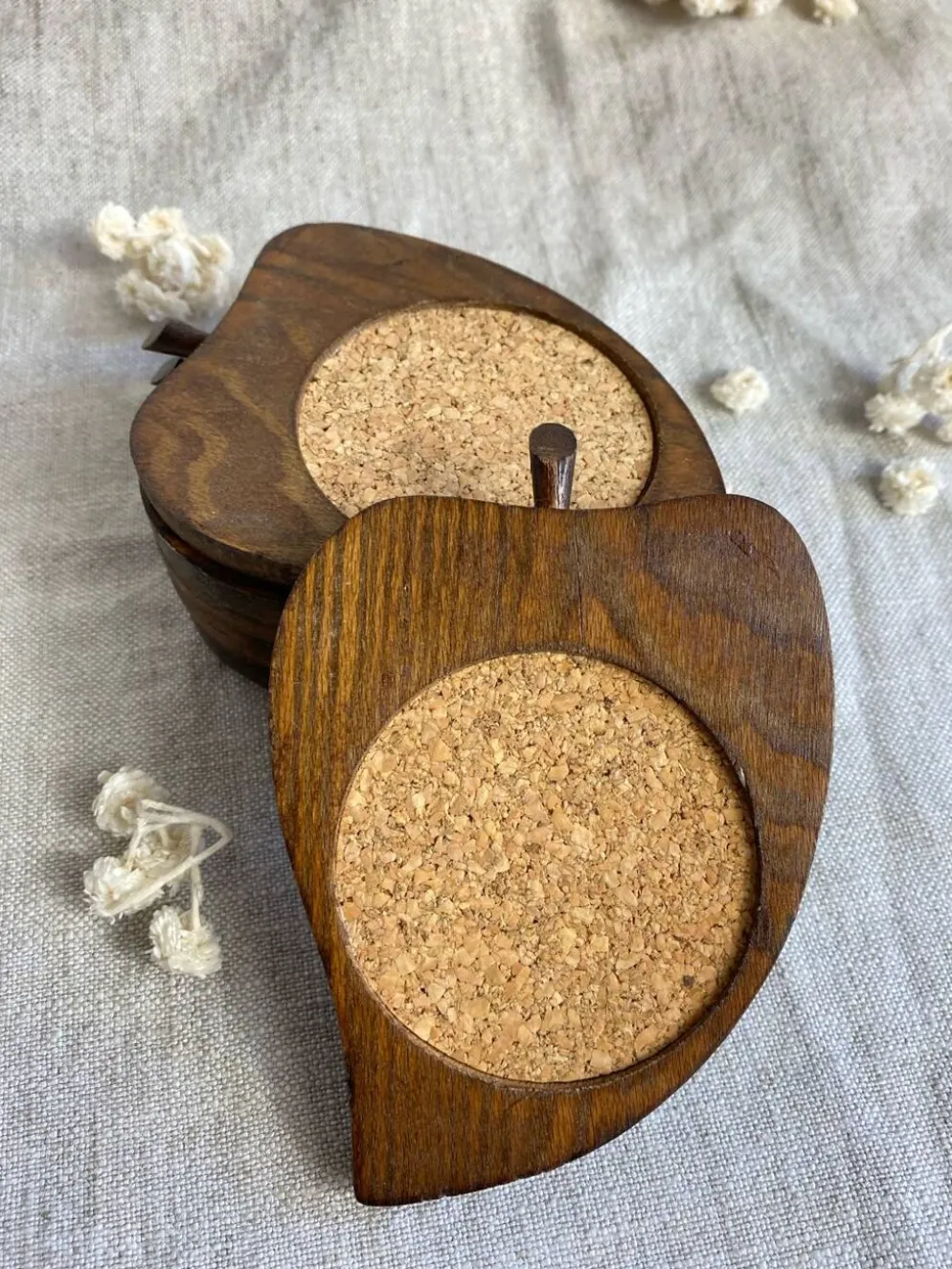 Sous-verres tranche de poire en liège et bois