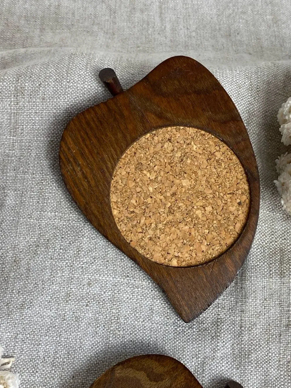 Sous-verres tranche de poire en liège et bois