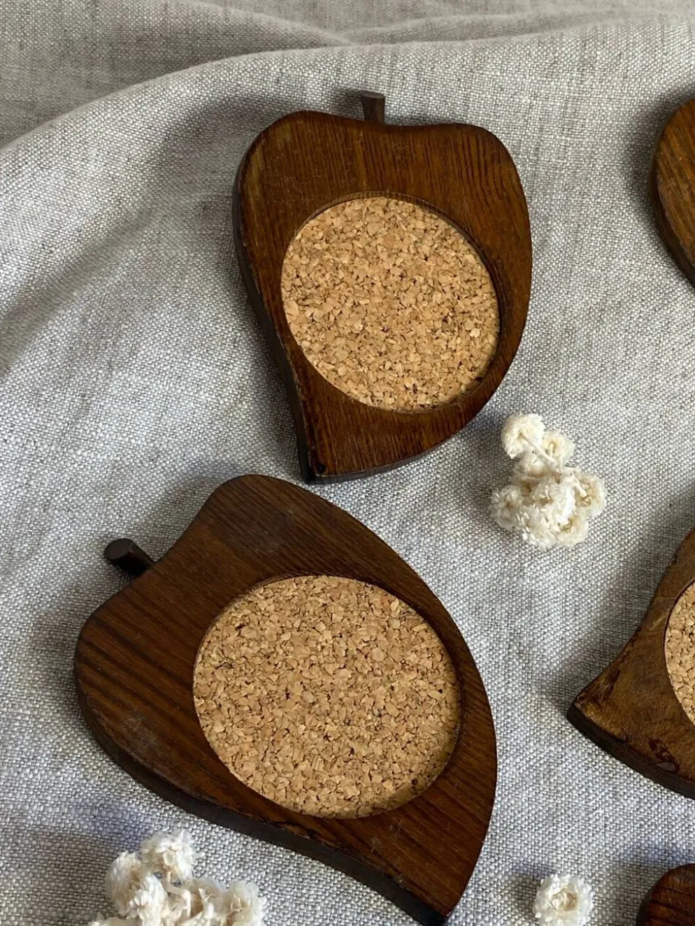 Sous-verres tranche de poire en liège et bois